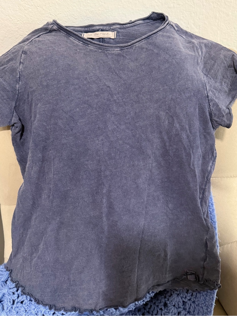 Free People Washed Indigo Blue Crewneck Tee